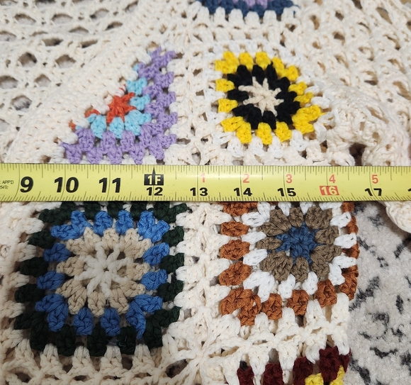 Crocheted Boho Hippie Granny Square Cardigan Open Knit Sweater Colorful S - Picture 5 of 8